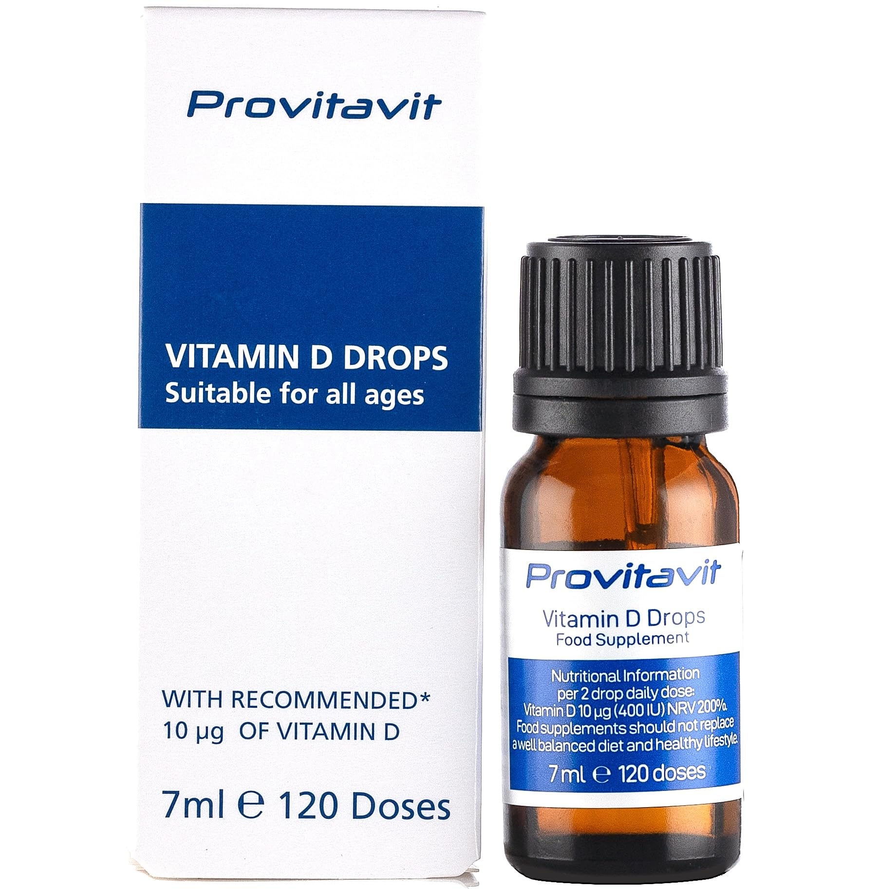 Provitavit Vitamin D Drops for Babies and Adults – 400 IU, 120 Doses / 4-Month Supply, for Baby, Infant, Child and Adult Sugar-Free, Vegetarian, Halal, UK Made.