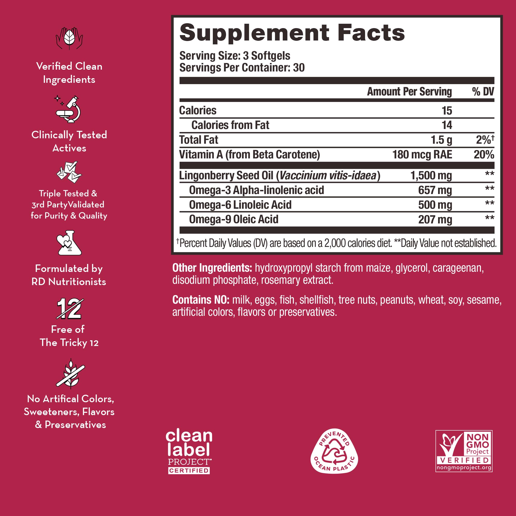 HUM Arctic Repair - Clear Skin Supplement with Vitamins A & E, Omegas 3, 6 & 9, and Lingonberry Seed Oil to Help Reduce Appearance of Wrinkles, Rejuvenate & Hydrate Skin (90-Count)