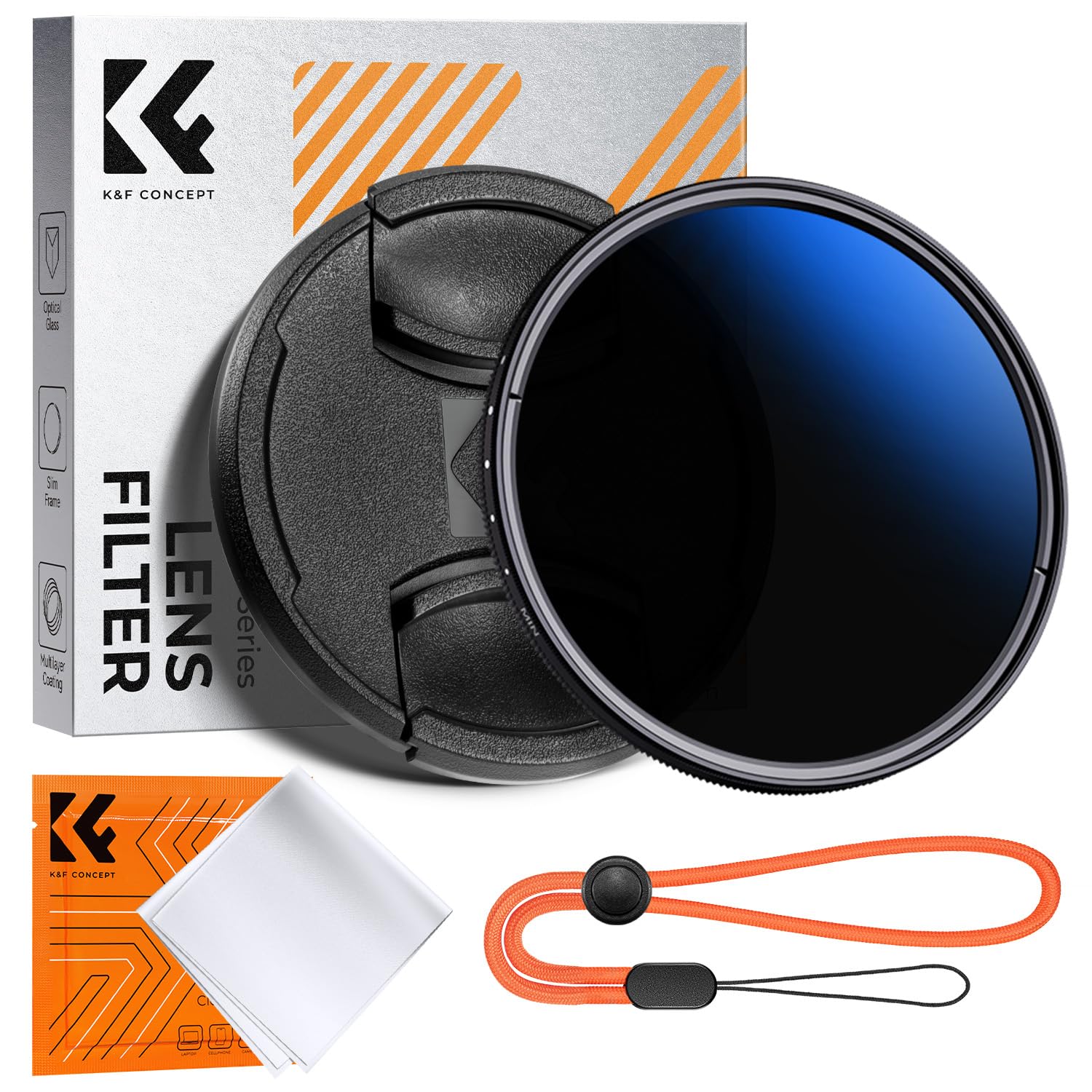 K&F CONCEPT 52mm Variable ND2-400 Filter + Lens Cap +Cleaning Cloth, Slim ND for Camera Lens