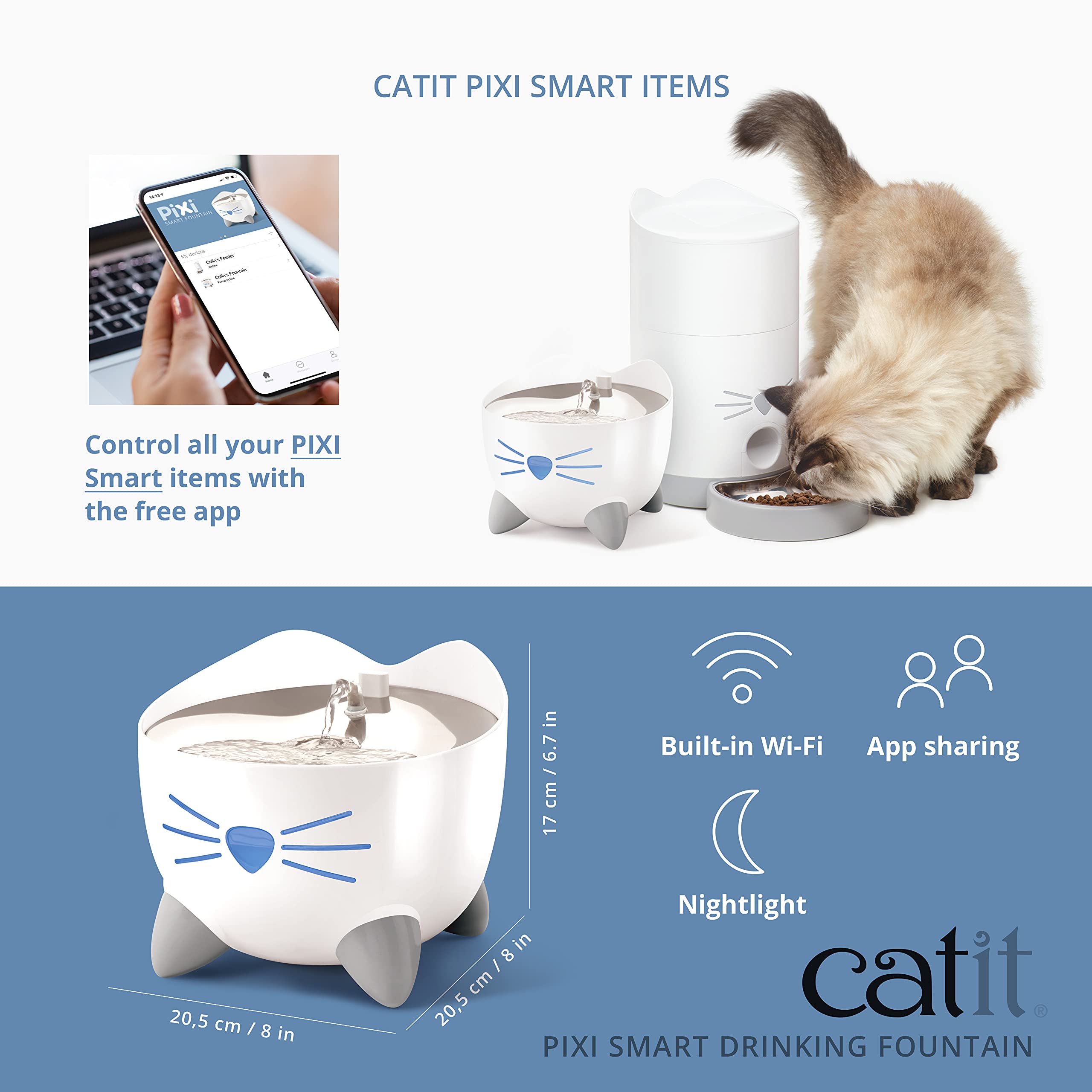 Catit Pixi Smart Trinkbrunnen für Katzen, Steuerung via App, 2L Wasserreservoir 6