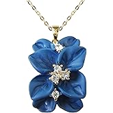 Navachi 18k Gold Plated Clear Crystal Enamel Leaves Flower Pendant Necklace 16"+2"