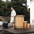 Cold Plunge Tub with 1HP Chiller, 2 Person Rred Cedar Ice Bath Tub, 500L, Cooling and Heating, Stainless Steel Base,with WiFi/Ozone UV/Circulation Pump/Bucket Cover/Wooden Stool (37-107 ℉)