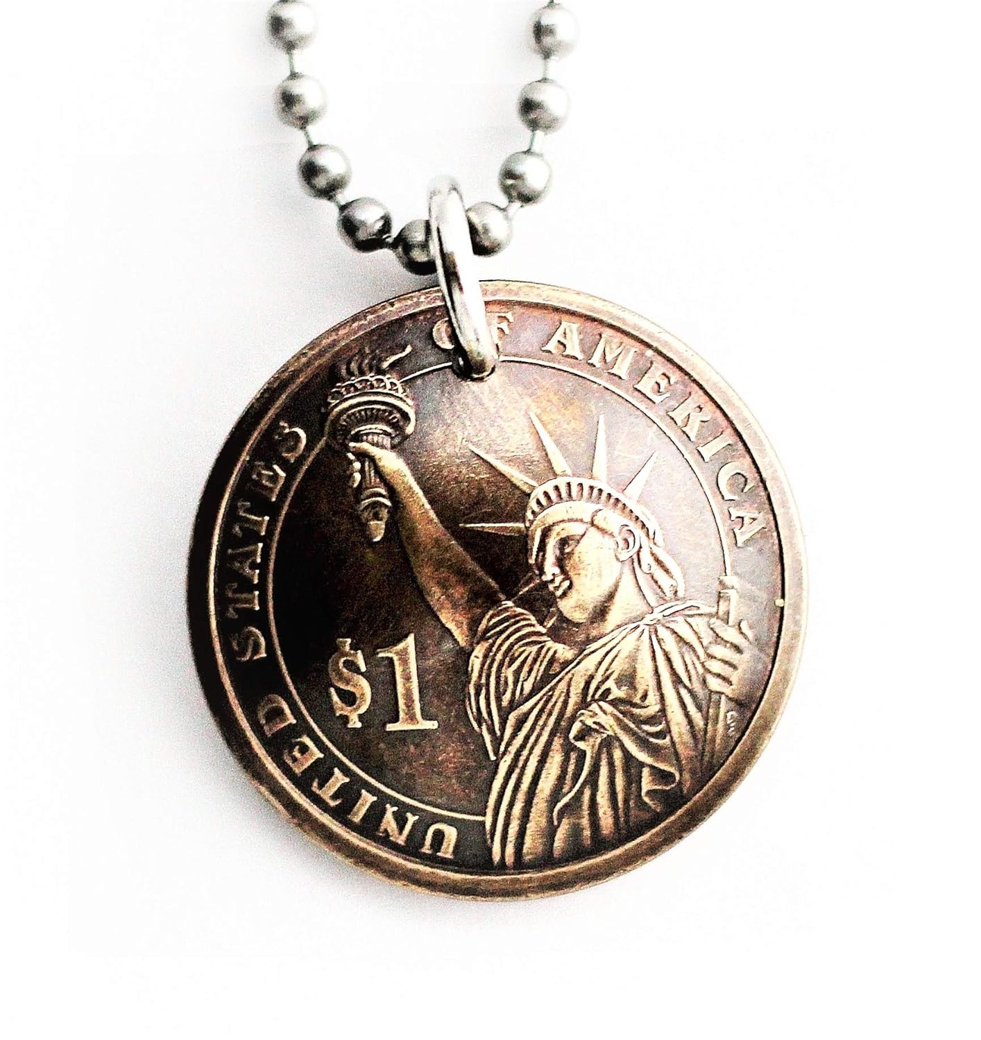 Commemorative Coin Necklace Statue of Liberty Domed Pendant