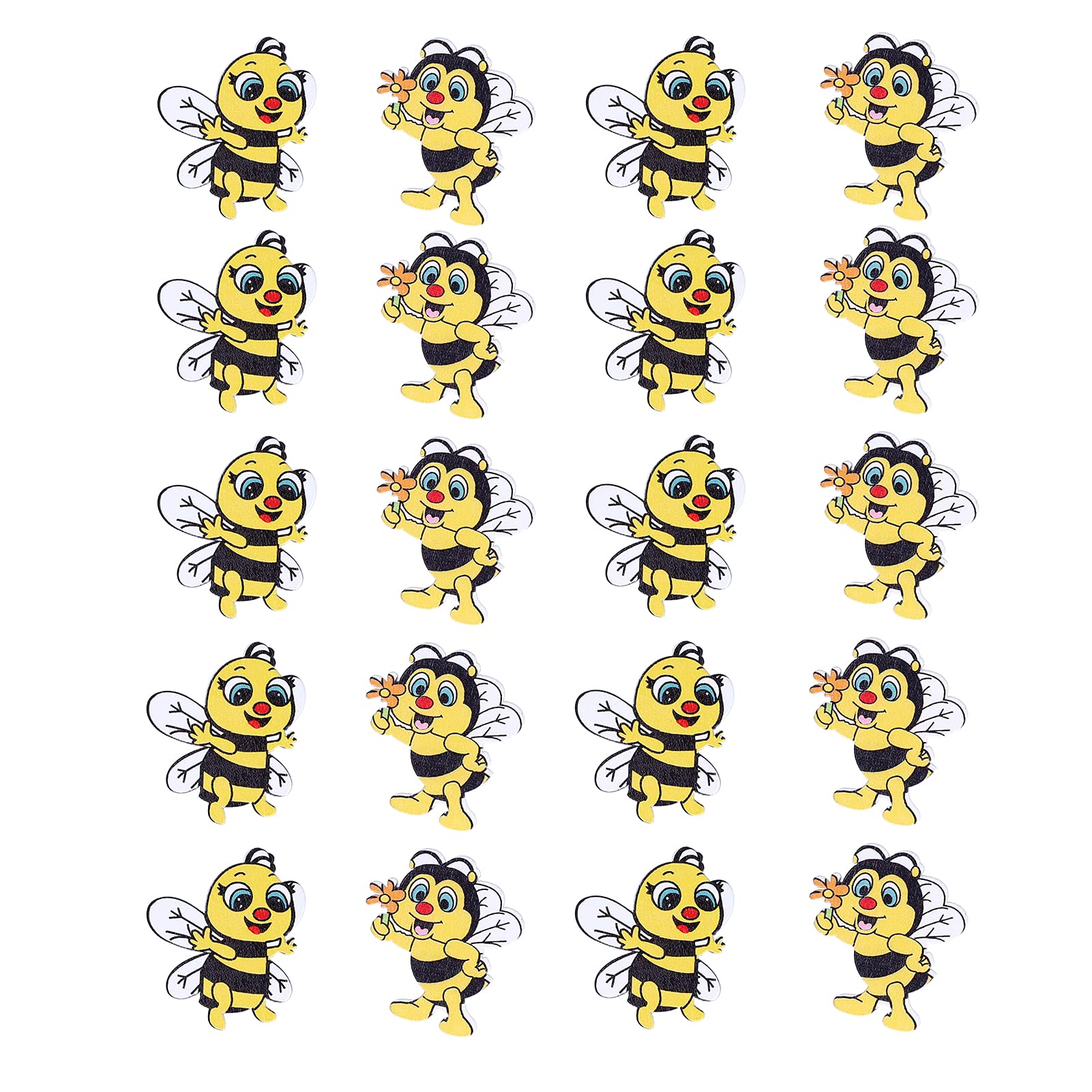 Wood Buttons, 20pcs Cute Bee Pattern Cartoon Buttons Assorted Design Children DIY Handmade Sewing Knitting Button for Sewing Crafts DIY Works Decoration
