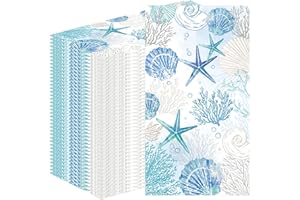 Rakuto Coastal Beach Disposable Paper Napkins, 100PCS Beach Nautical Theme Dinner Hand Napkin, Sea Blue Bathroom Disposable H