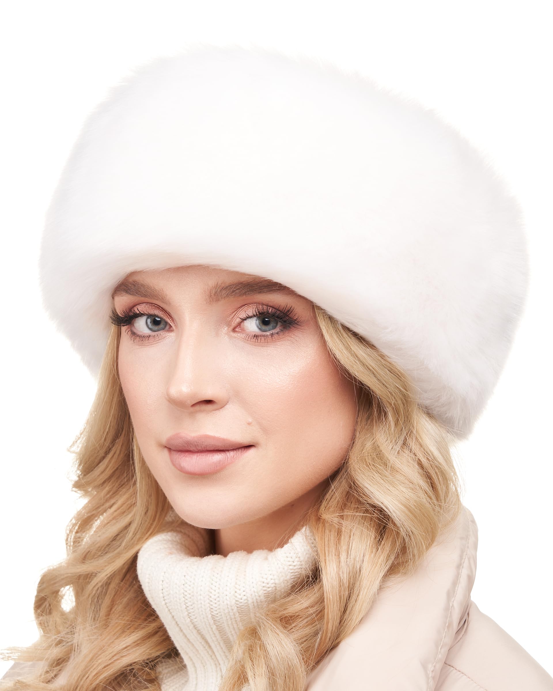 Futrzane Siberian Headband - Womens Faux Fur Headbands - Fluffy Russian Earband - Size M (White Siberian)