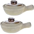 Roe & Moe Large French Onion Ceramic Soup Bowl's Set of 2 20 oz. with Handle and Lid in Rustic Design