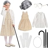 nezababy Kids Old Lady Costume for Girls 100 Days of School Grandma Wig Dress Sweater Granny Dress Up Outfit Cosplay