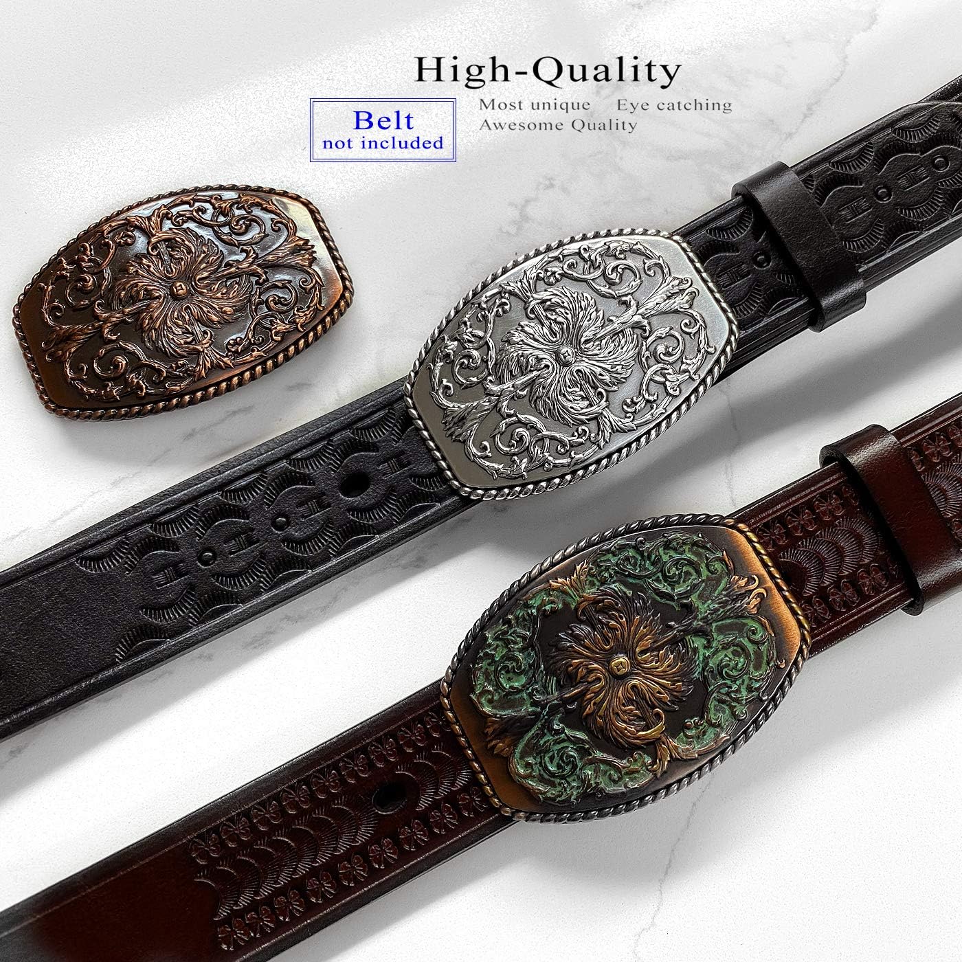 Antique Floral Engraved Ornate Western Design Belt Buckle fits 1-1/2": Clothing