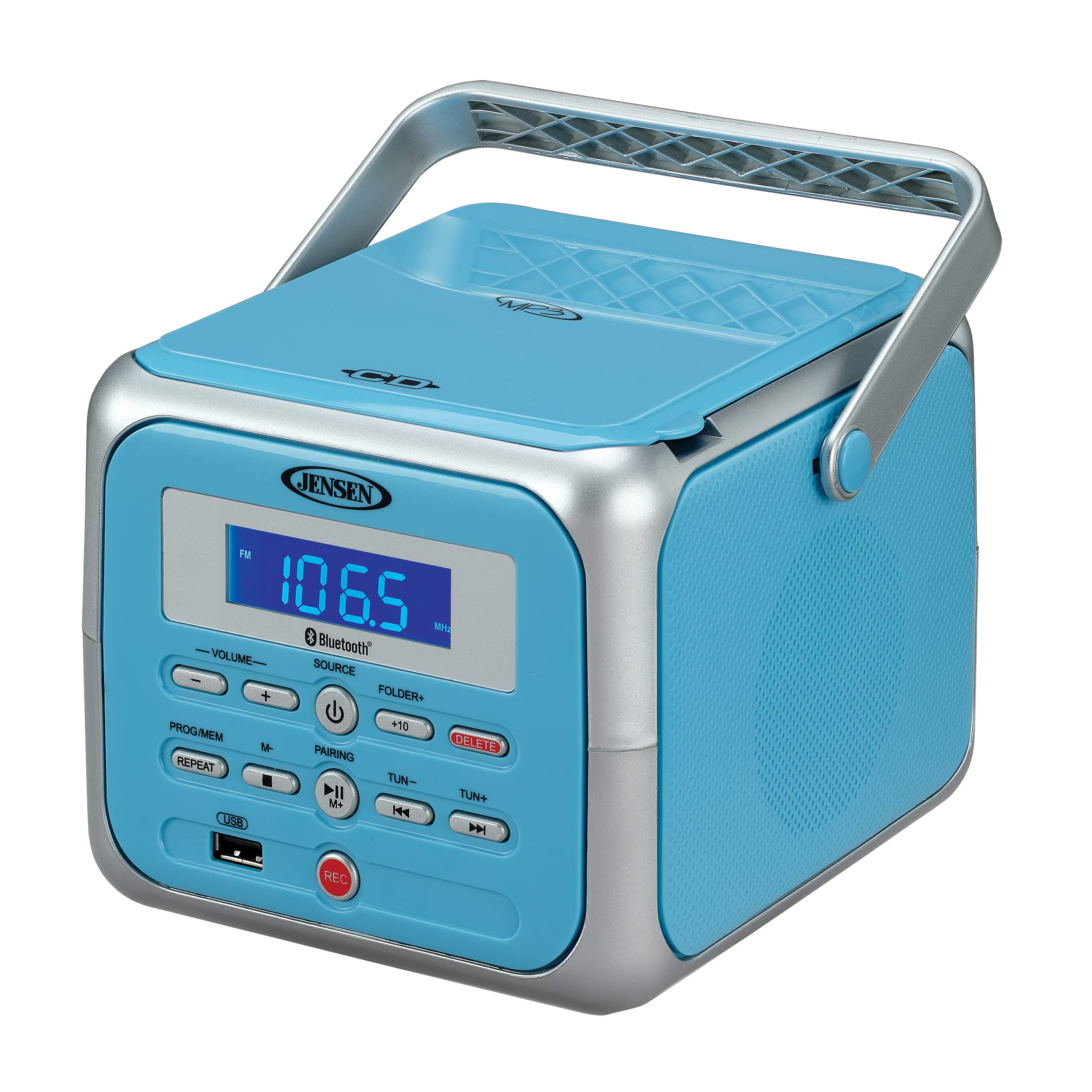 Photo 1 of Jensen CD-660 Portable Stereo CD Player Boombox with Bluetooth | FM Radio | USB | Aux-in Headphone Jack | CD-R/RW MP3 Playback | (Sky Blue)