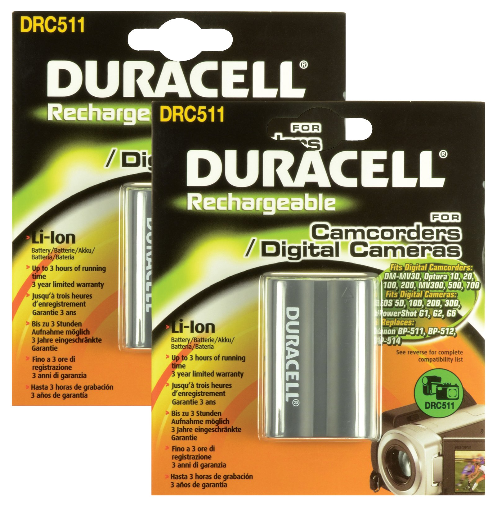 Duracell BUND511 Replacement Digital Camera Battery for Canon BP-511 - Twin Pack