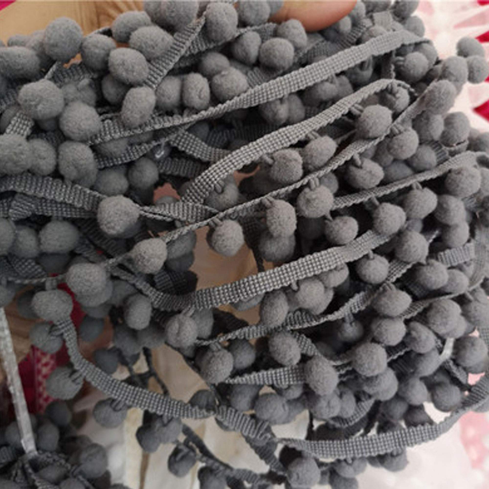 Bene Omnia Pom Pom Trim Ball Fringe Ribbon Sewing Lace Trims for Dress Clothing DIY Crafts Decoration Sold by 5 Yards (Grey)