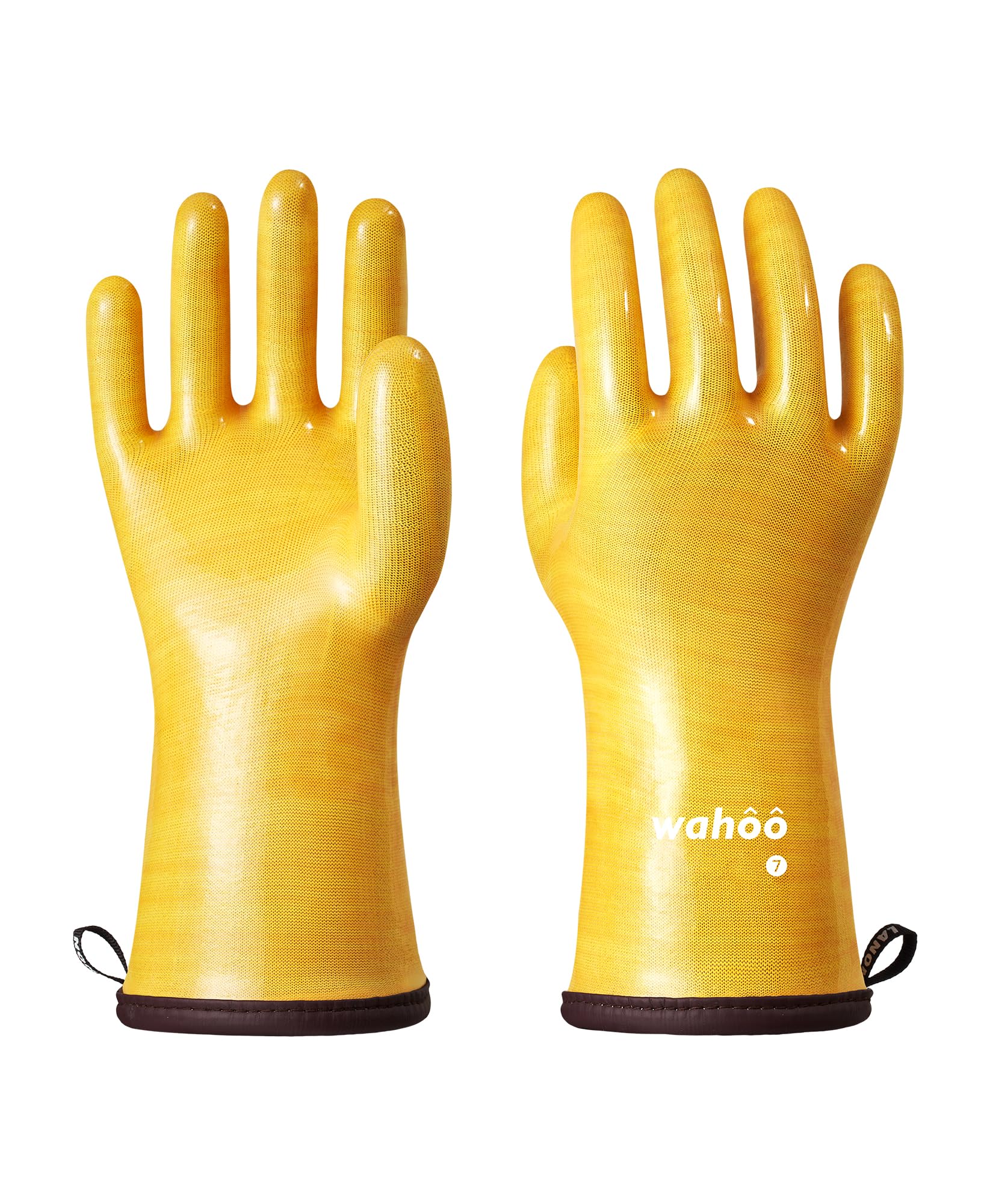 Photo 1 of wahoo Professional Liquid Silicone Oven Mitts Gloves, Heat Resistant Gloves for Cooking, Baking, CoralAir Liner, 12 Inch, Yellow, Medium