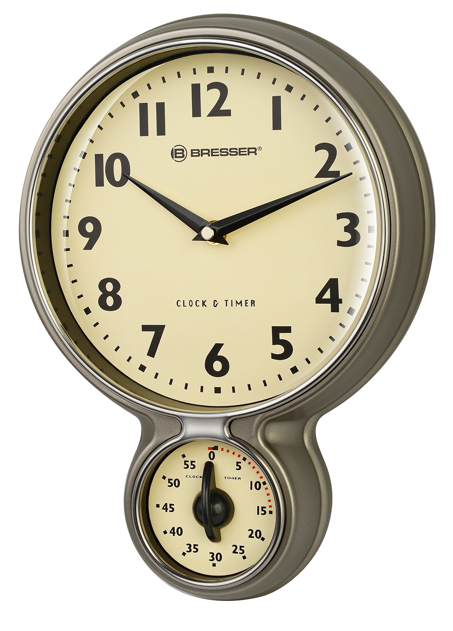 Bresser Mytime Retro Kitchen Clock and Timer, Stainless Steel
