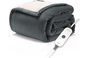 Sunbeam Electric Throw Royal Mink Sherpa Heated Blanket, 4 Heat Settings, 4-Hour Auto Shut-Off, Fast Heating, Luxurious and Ultra Comfy, Night Fog Color, 50" x 60"
