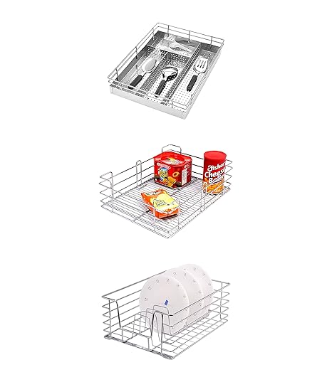 Leaves Multipurpose Stainless Steel Set Of 3 Kitchen Basket Pull