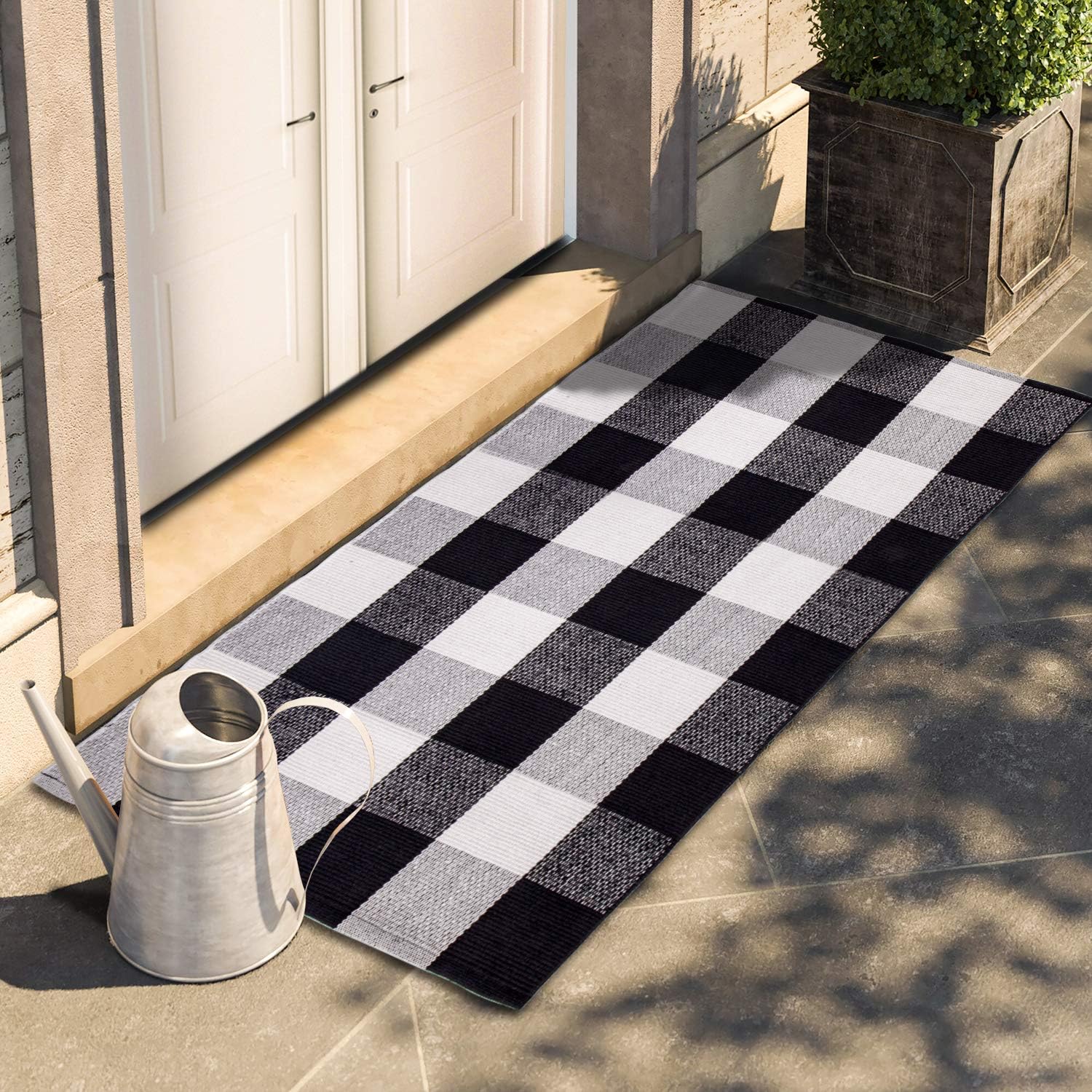 Black and White Cotton Checkered Rug Buffalo Plaid Rugs 23.6"x40" Outdoor Door Mat