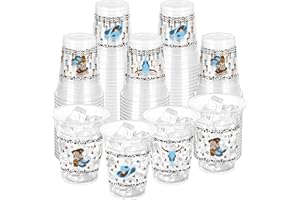 ZCPTZ 100 Pcs Western Cowboy Plastic Cups, 12 oz Blue Clear Disposable Party Cups for Baby Shower, Birthday Supplies