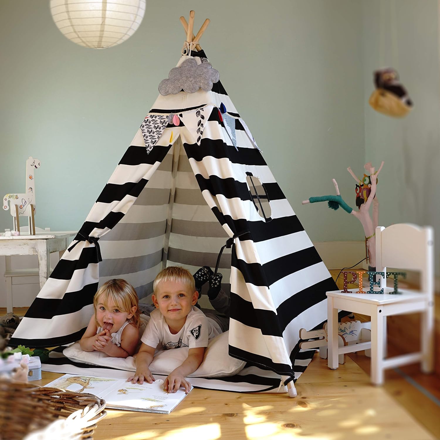Hej Lønne Teepee Tent for Children with Floor Mat 120 x 120 x 150 cm, Children's Tent for Indoor Use - Image 3