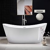 WOODBRIDGE 71"Freestanding White Acylic Soaking Bathtub with Brushed Nickel Drain and Overflow,B0017-BN