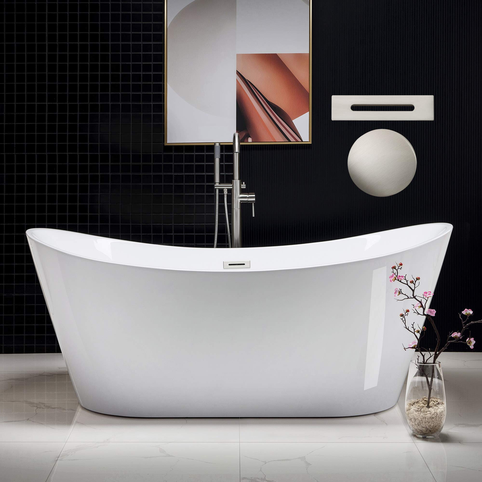 Photo 1 of WOODBRIDGE 71"Freestanding White Acylic Soaking Bathtub with Brushed Nickel Drain and Overflow,B0017-BN