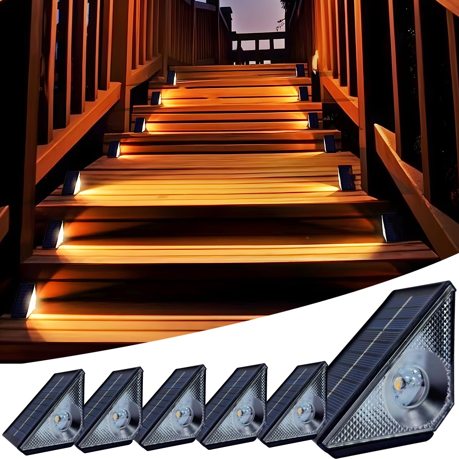 GEEKHOM Solar Step Deck Lights Outdoor 6 Pack Step Light, Waterproof Warm White/7 RGB Color Glow Fence Lights for Patio Stairs Post Pathway Porch Driveway Garden Decor