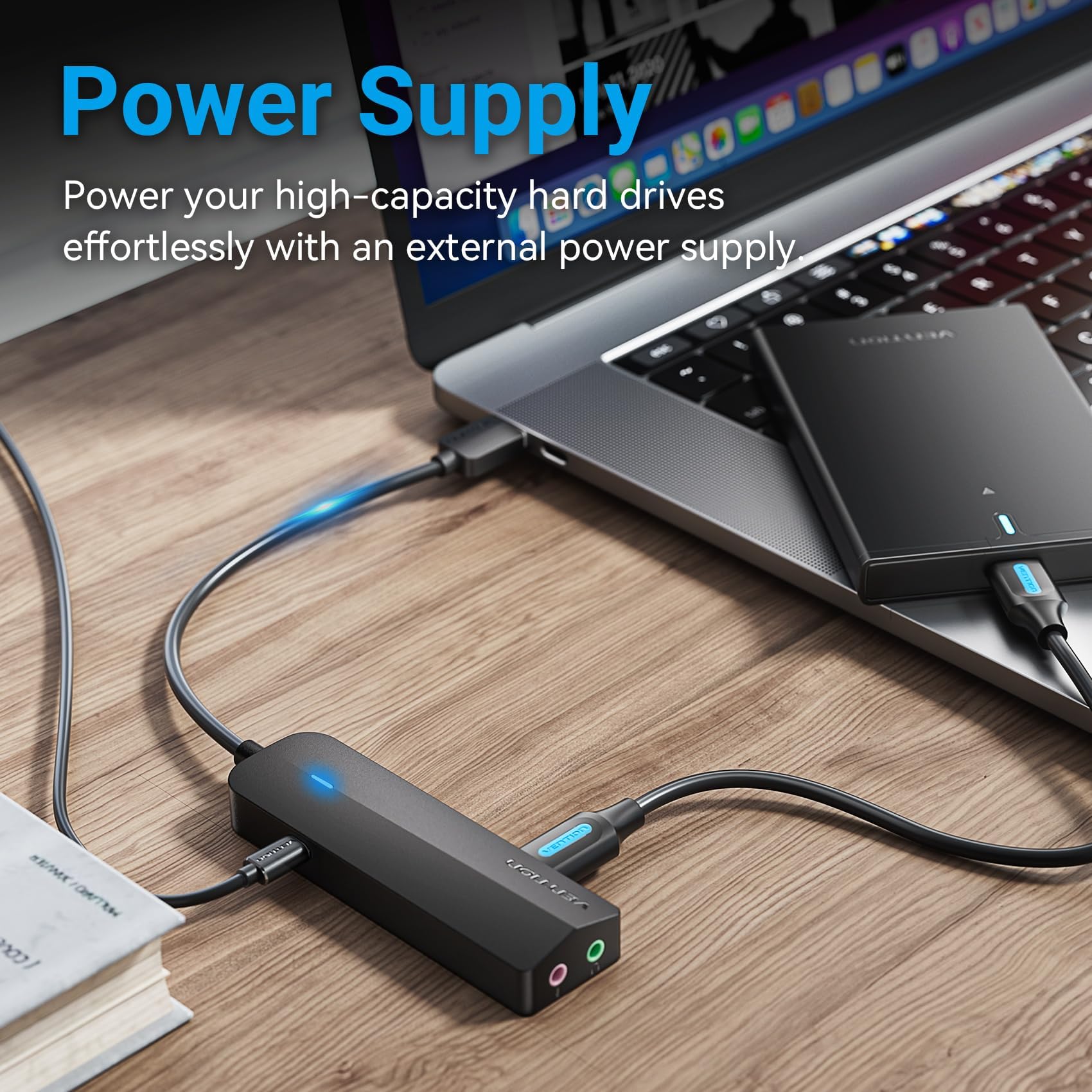 VENTION USB 3.0 Hub 3-Port USB Sound Card 2 in 1 External Stereo Audio Adapter 3.5mm with Headphone and Microphone High Speed for Laptop Computer Mac OS Windows Linux