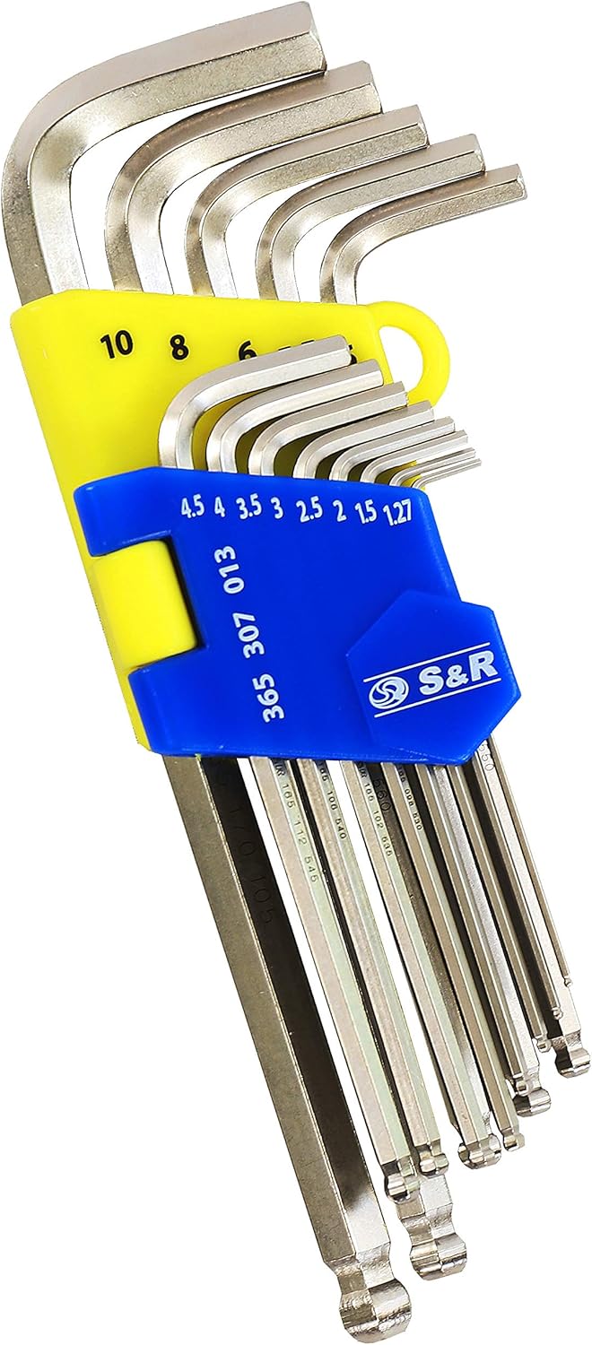 S&R Hex Key Set, Allen Metric Keys, Long Hexagonal Keys, Folding, Ball