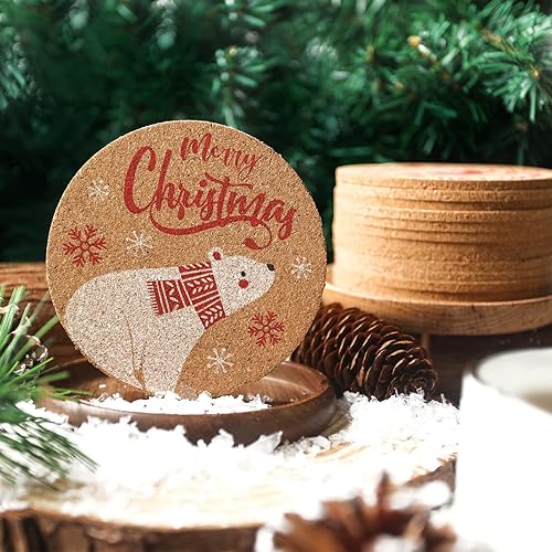 Shindel 18PCS Christmas Coasters for Drinks, Christmas Cork