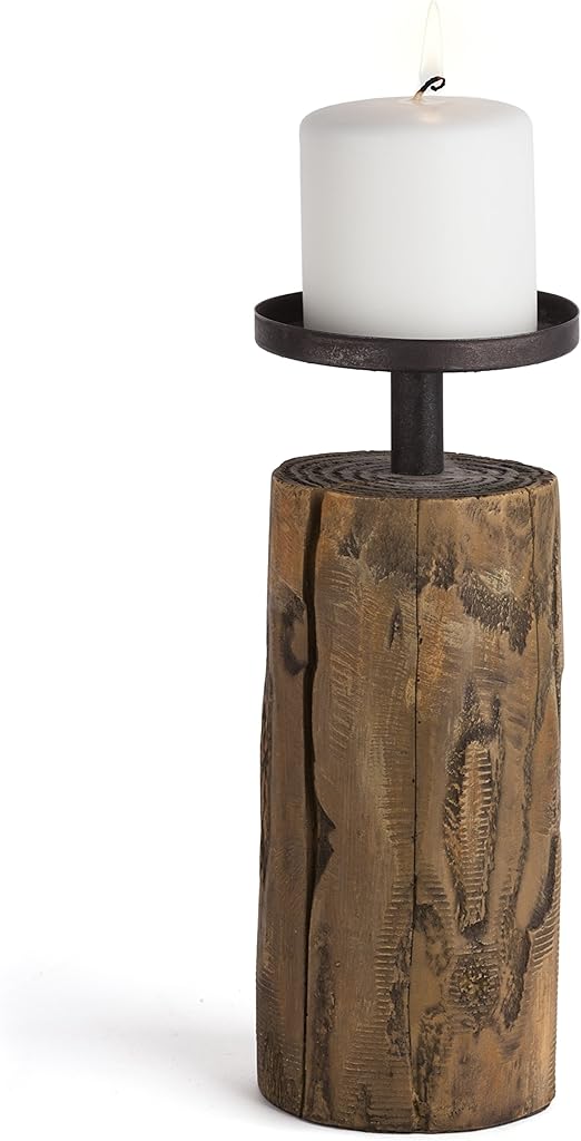 Danya B Ds757 Rustic Home Decor Metal Candleholder On A Resin Wooden Log For Pillar Candles