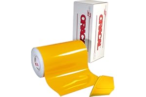 VVIVID ORACAL 651 Multi-Colored Vinyl Solvent-Based Adhesive-Backed Calendared Wrap Decals w/Yellow Multi-Purpose Squeegee (12" x 5ft, Signal Yellow)