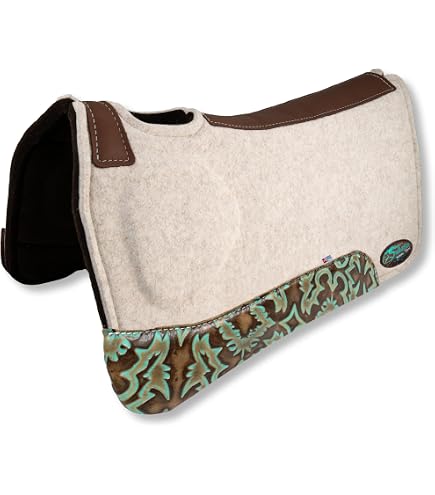 Tapis De Selle Sport Weaver Leather – Mousse EVA Ventilée, Doublure Mérinos – Mojave-Anthracite/Turquoise – 33x38 Cm