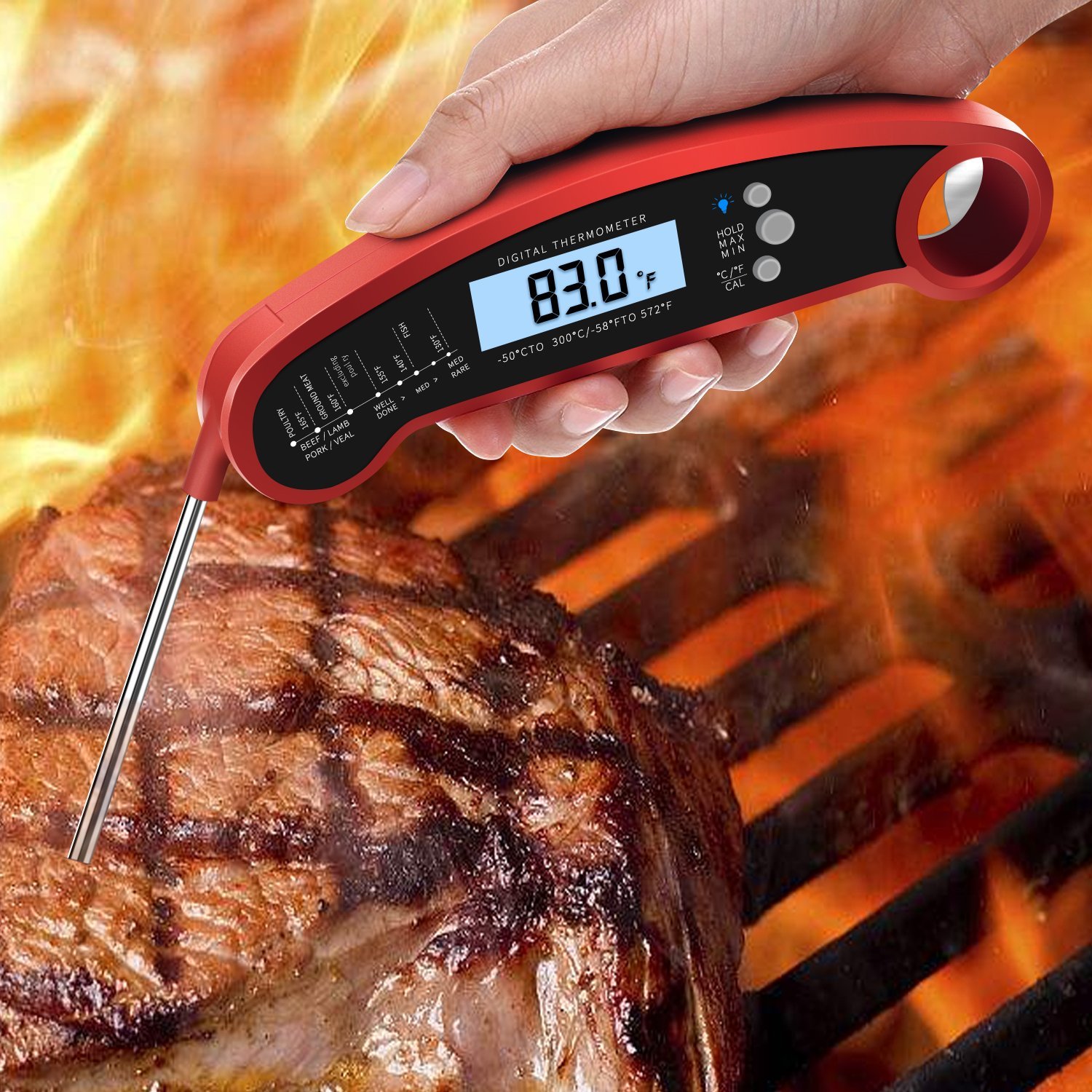 Waterproof Candy Thermometer- Super Fast Instant Read BBQ Thermometer, Backlit Function Cooking Thermometer for： Food, Candy,Meat, Milk, BBQ, Grill Smokers