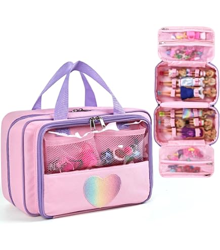 Étui De Transport LoDrid Pour Poupées Barbie 30,5 Cm - 6 Poupées, 4 Poches Transparentes, Poignée, Nylon Violet - Organiseur Voyage