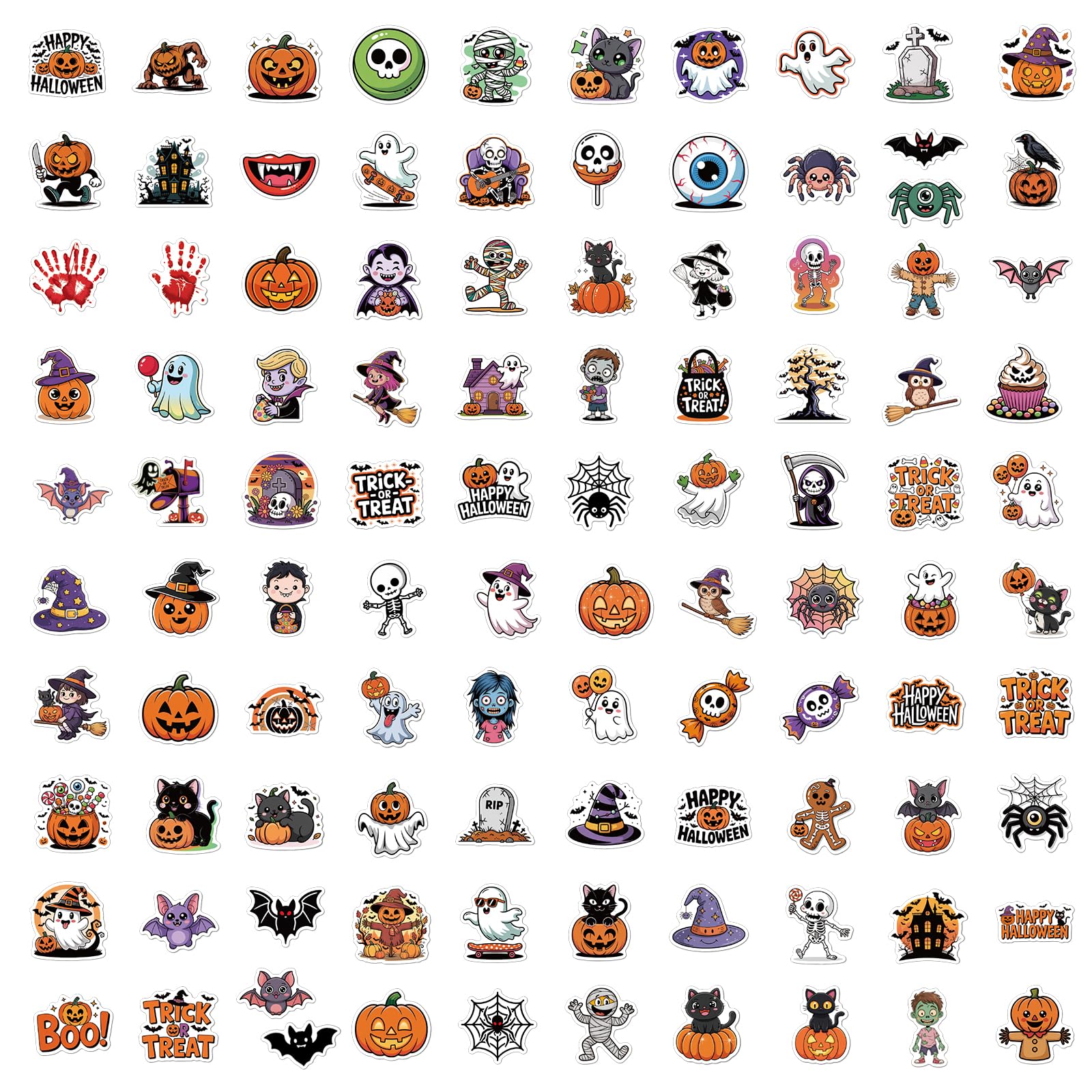 CAKKVDE 100PCS Halloween Stickers Bulk - Halloween Party Favors for Kids - Waterproof Vinyl Halloween Decorations for Classroom Crafts, Treat Bags, Trick or Treat Gifts