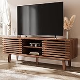 MAISONARIA Mid-Century Modern TV Stand for 50/55/60 inch TV, Retro Entertainment Center with Storage Cabinet & Sliding Door, TV Stand for Living Room, Bedroom