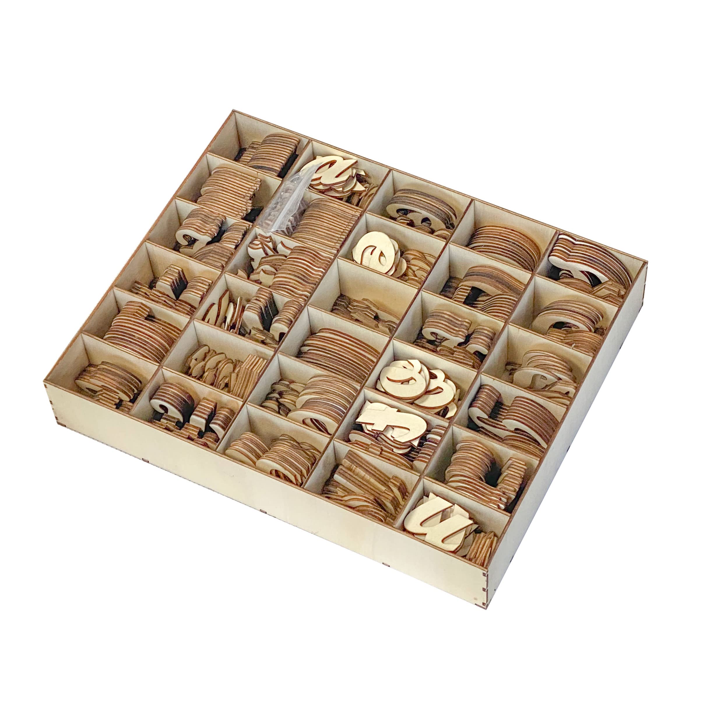 Photo 1 of 570 Pieces 2 Inch Unfinished Wooden Letters for Crafts Cursive Wood Letters ABCs with Sorting Trays