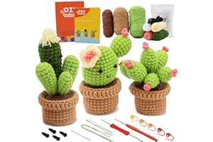 HNRLOY Beginner Crochet Kit for Adults & Kids - DIY Cactus Plants Family Beginner Crochet Knitting Kit Craft with Yarn, Tools, Instructions