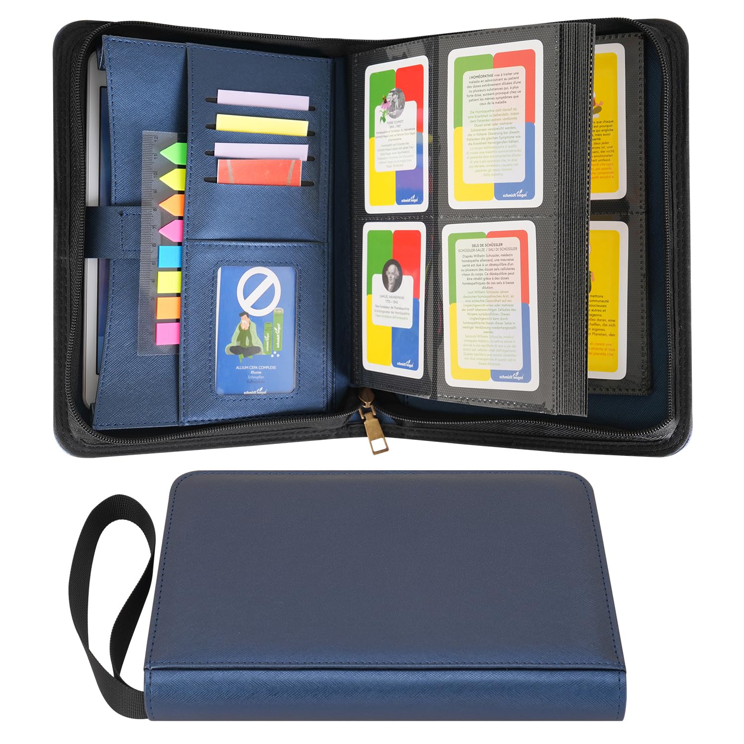 Wonderpool Card Binder A5 Album Zippered 4-Pocket Trading for 240 Cards - Leather PU Card Holder Collection Storage Folder, Side-Loading for Photo Pokemon, MTG, TCG, Yugioh, Sports Cards (Blue)