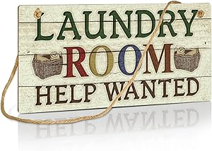 Putuo Decor Laundry Room Decor, Rustic Wall Sign for Bathroom, Washroom, Gift for Moms, Women, 10x5 Inches Hanging Plaque - Laundry Room Help Wanted