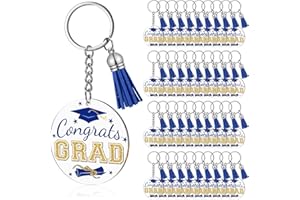 Inbagi 30 Pieces Congrats Grad Keychains Acrylic Keychain with Tassels 2024 Graduation Party Gift Decor(Royal Blue)