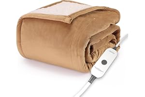 Sunbeam Electric Throw Royal Mink Sherpa Heated Blanket, 4 Heat Settings, 4-Hour Auto Shut-Off, Fast Heating, Luxurious and Ultra Comfy, Honey Color, 50" x 60"