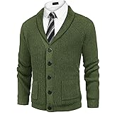 COOFANDY Men's Shawl Collar Cardigan Sweater Slim Fit Cable Knit Button up Sweater with Pockets
