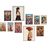 Eastern Print Mexican Wall Art Set of 10 PCS, Cactus & Southwestern Folk Art Prints, Rustic Mexico Wall Décor for Living Room, Kitchen, and Bedroom, Vibrant Hispanic Artwork for Desert Homes, Unframed