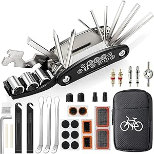 Fahrrad Reparaturset | Fahrrad Zubehör | Fahrrad Multitool 16-in-1 | Faltbares Fahrrad Reparaturset aus Stahl | Fahrradflickzeug Set für unterwegs | Kompakt & Leicht | Schwarz
