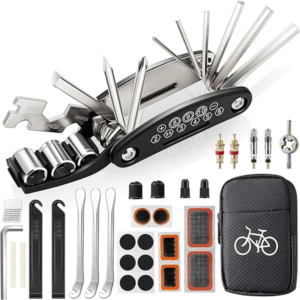 Fahrrad Reparaturset | Fahrrad Zubehör | Fahrrad Multitool 16-in-1 | Faltbares Fahrrad Reparaturset aus Stahl | Fahrradflickzeug Set für unterwegs | Kompakt & Leicht | Schwarz