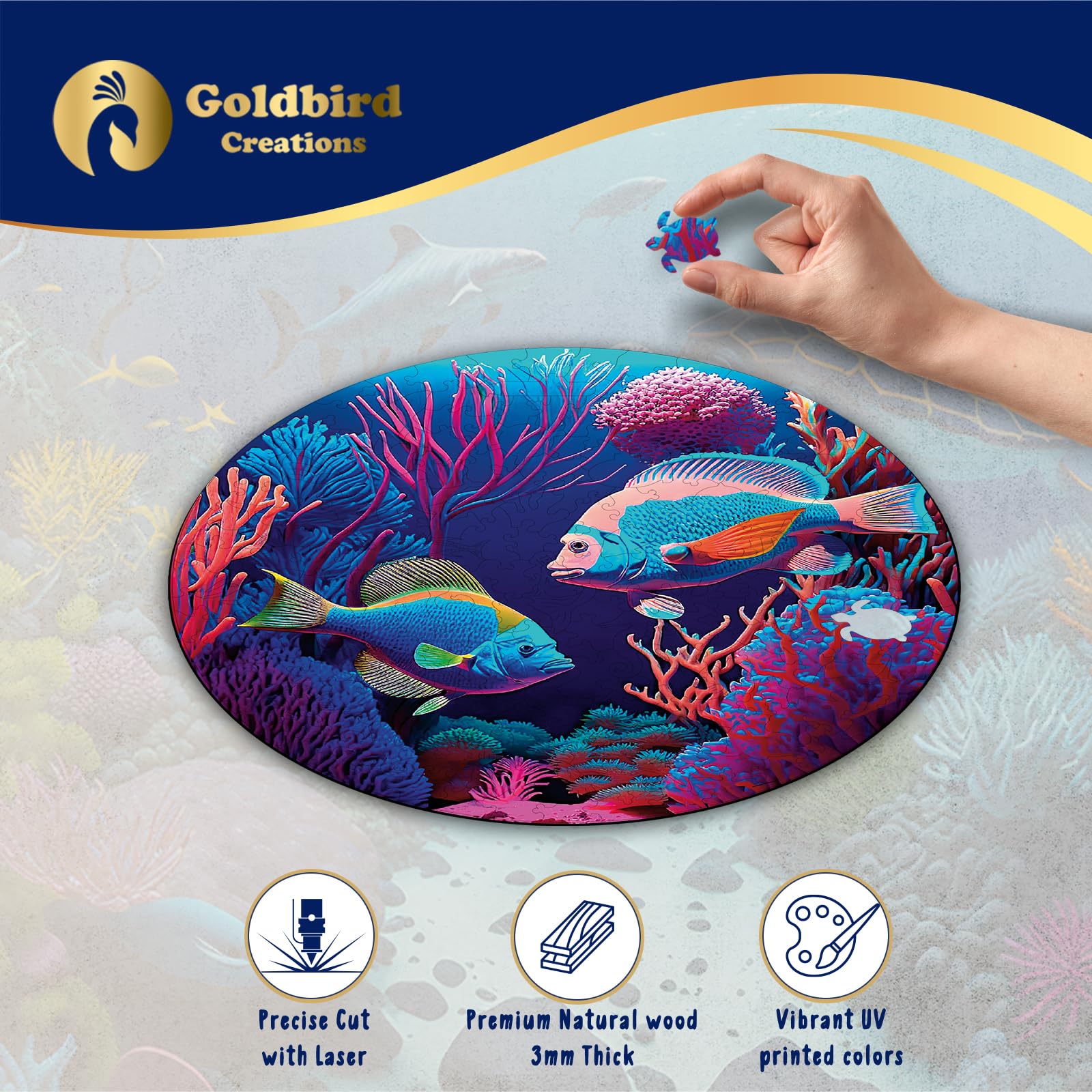 Wooden Jigsaw Puzzles for Adults - Animal Shaped Puzzles - Round Wooden Ocean Puzzles - Christmas & Birthday Gift Idea - Colorful Fishes