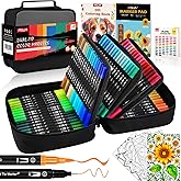 Dual Brush Marker Pens,128 Colors Art Markers Set with Fine & Brush Tip for Kids Adult Coloring Book, Bullet Journaling, Drawing, Note Taking, Planner, Hand Lettering, Calligraphy, Art Supplies Kit