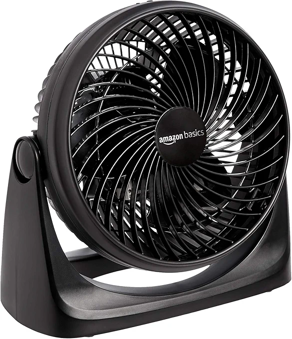 Amazon Basics Air Circulator Fan, Desk Fan for Bedroom, Home and Office, With 90-Degree Tilt Head, 3 Speed Settings, Lightweight (3 LBS), 35 Watts, Black, 11.1"W x 6.3"D x 10.9"H