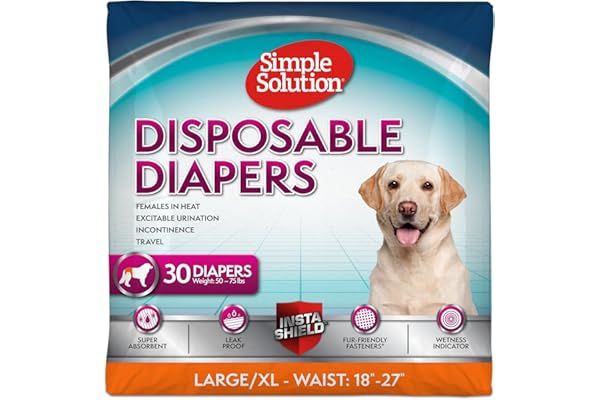 Simple Solution Disposable Dog Diapers for Female Dogs, True Fit, Absorbent, Leak Proof with Wetness Indicator, XL Puppy & Do